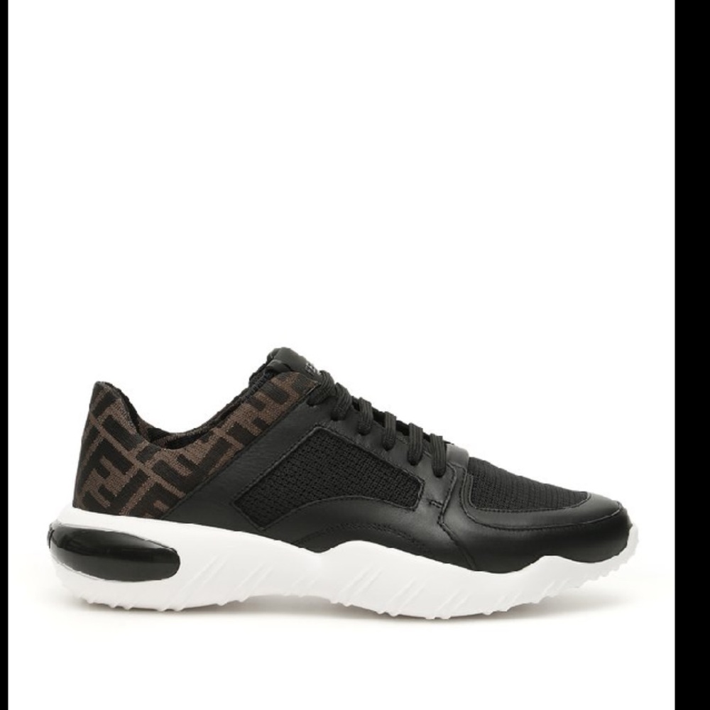 Fendi Men’s Black Mesh Sneakers with FF Monogram Trim, Size 10, Made in Italy